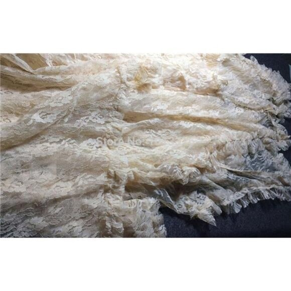 Off White Cream Lace Sleeveless Asymmetrical Layered Lace Tiered Long Midi Dress - Picture 5 of 6